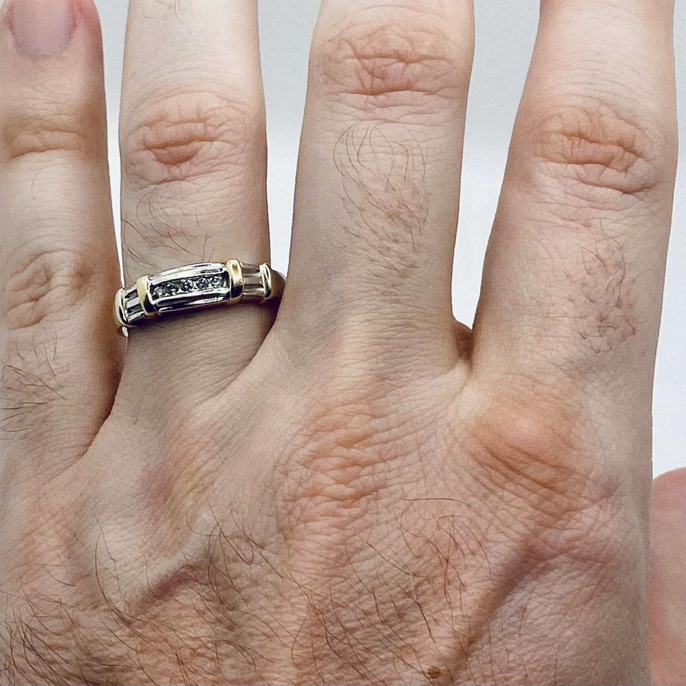 Round Diamond Men's Band 14K Two-Tone White and Yellow Gold 0.20ctw 💎
